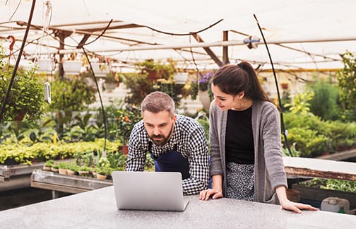 hombre y mujer en laptop